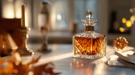 Studio still life with amber dropper bottle, reflecting luxury and eleganceの素材