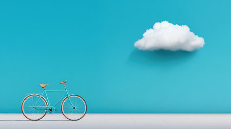Minimal composition of bicycle and cloud symbolizing freedom and lightnessの素材