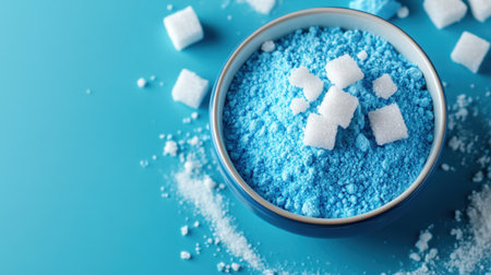 White-on-blue aesthetic with sugar powder and cubes for clean, sweet-themed visualの素材