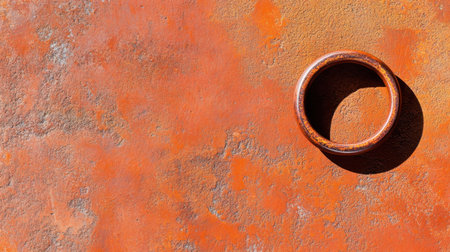 Abstract background of red-orange rust with iron ring casting a shadowの素材
