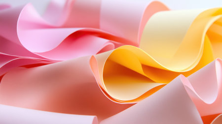 Artistic display of curled paper in soft pastel tones, ideal for branding and decorの素材