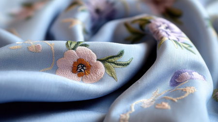 Elegant pastel fabrics draped with subtle flower patterns, perfect for crafting and interior inspirationの素材