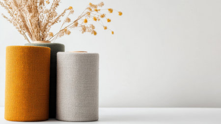 Colorful textile rolls with homey texture, styled in cozy warm shadesの素材