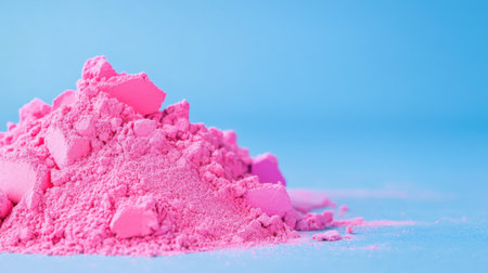 Bold contrast between soft pink pigment and cool blue surface in studio lightingの素材