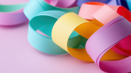 Colorful paper curls in pastel tones with soft shadows for sleek creative conceptsの素材