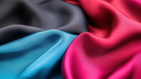 Luxurious abstract textile surface with multi-hued flow, ideal for background aestheticsの素材