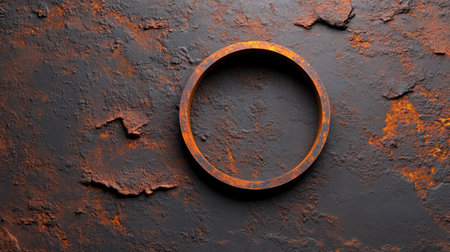 High contrast rusty texture with circular ring in center, pitted and aged surfaceの素材