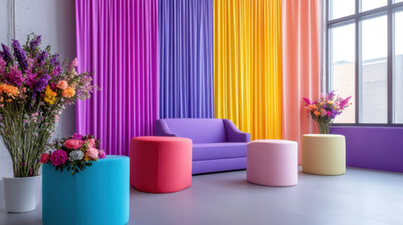 Modern satin fabric arrangement in bright hues for stylish creative backdropsの素材