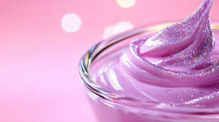 Sparkly whipped swirl in delicate tones on pink background, soft shadows and lightの素材