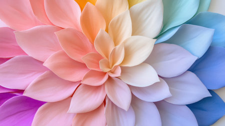 Petals in gentle pastel hues forming a botanical mandala on a light textured surfaceの素材