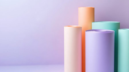 Rolled paper in peach, mint, and lavender pastels, arranged in minimal aestheticの素材