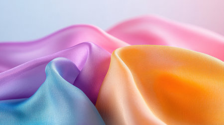 Artistic fabric waves in gradient tones of pink, blue, and orange for modern decor designの素材