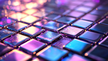 Glowing abstract mosaic tiles with vibrant hues for creative artwork and wallpaperの素材
