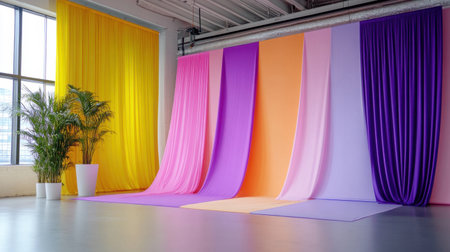 Modern satin fabric arrangement in bright hues for stylish creative backdropsの素材