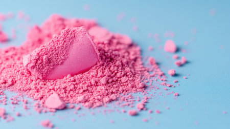 Soft focus pink makeup dust spread across icy blue background, dreamy aestheticの素材