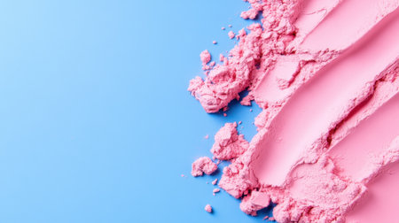 Bold contrast between soft pink pigment and cool blue surface in studio lightingの素材