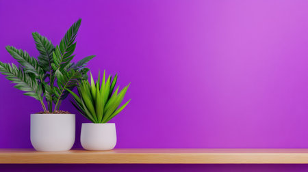 Minimalist potted plant decor with vibrant purple color behindの素材