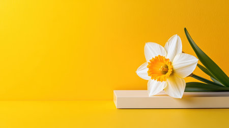 Framed floral simplicity with daffodil in focus on bright yellow stageの素材