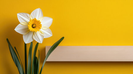 Framed single daffodil pop against a rich yellow backdropの素材