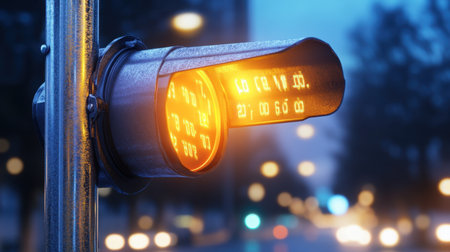 Futuristic street light glowing with years instead of signals, hinting at a fresh start in the new yearの素材