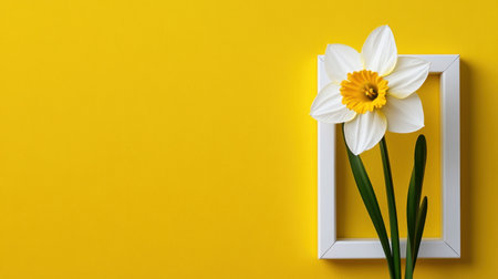 Framed floral simplicity with daffodil in focus on bright yellow stageの素材