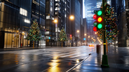 City street corner with custom traffic light showing the shift from 2025 to 2026, festive moodの素材