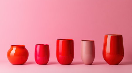 Bright red vessels lined up on pink, emphasizing color and formの素材