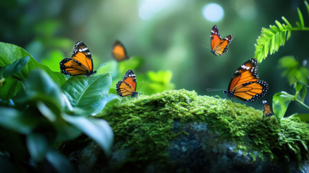 Calm Earth with butterflies and leaves creating a tranquil natural ambianceの素材
