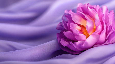 Bright petals and soft folds of purple fabric in elegant compositionの素材