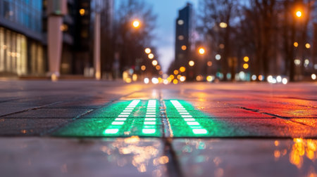 Urban crosswalk light shows green for 2026 and red for 2025, symbolizing change and moving forwardの素材