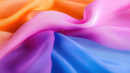 Artistic fabric waves in gradient tones of pink, blue, and orange for modern decor designの素材