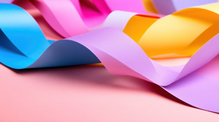 Colorful paper curls in pastel tones with soft shadows for sleek creative conceptsの素材