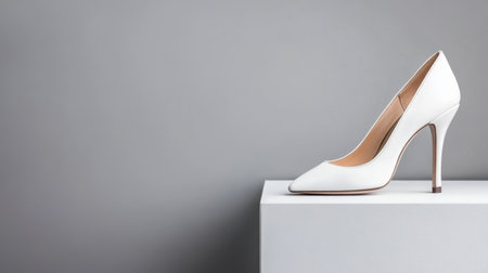 Elegant high heel shoes showcased against simple grey backdropの素材