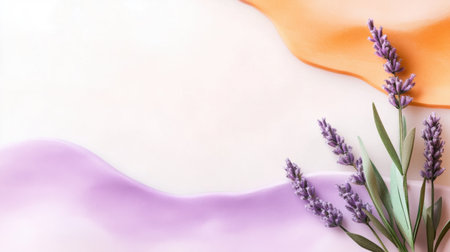 Gentle blend of lavender, peach, and mint forming a flowing abstract background designの素材