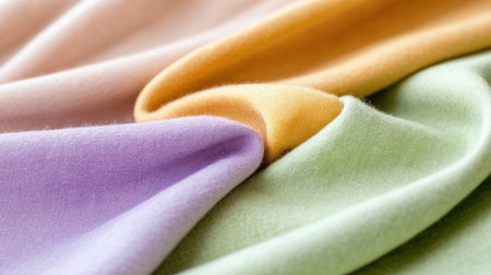 Elegant fabric in pastel shades draped smoothly for fashion and interior backgroundsの素材