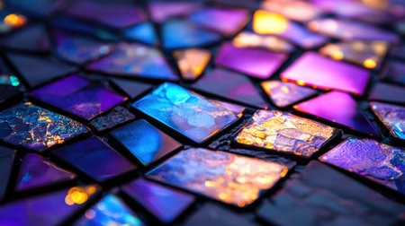 Glowing abstract mosaic tiles with vibrant hues for creative artwork and wallpaperの素材