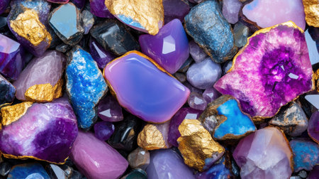 Glittering gemstone assortment with radiant surfaces and colorful appealの素材