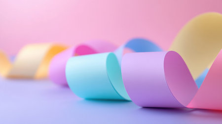 Colorful paper curls in pastel tones with soft shadows for sleek creative conceptsの素材