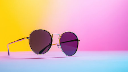Cool sunglasses on vivid color background, minimalist summer themeの素材
