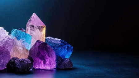 Jewel-toned stones in artistic composition, perfect for backgrounds and luxury brandingの素材