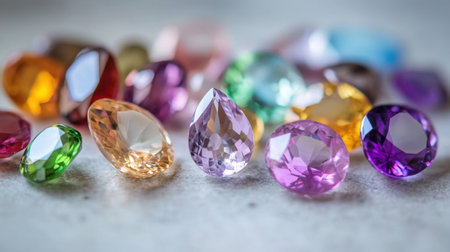 Luxury collection of faceted gemstones in radiant hues for jewelry and design inspirationの素材