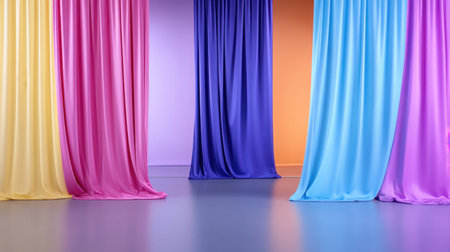 Modern satin fabric arrangement in bright hues for stylish creative backdropsの素材