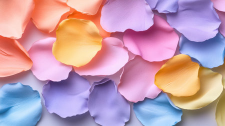 Soft pastel petals scattered in a symmetrical pattern for floral-themed visual compositionsの素材