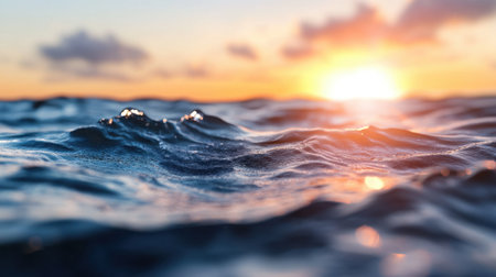Relaxing ocean scene at sunset, pastel colors blending into serene waters, ideal for peaceful imageryの素材
