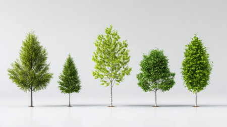 Vector graphic showing natural growth of trees, small to large, green leaves appearing at each stageの素材