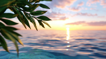 Relaxing ocean scene at sunset, pastel colors blending into serene waters, ideal for peaceful imageryの素材