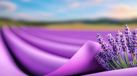 Abstract pastel paper curls on a clean lavender field for branding and layoutsの素材