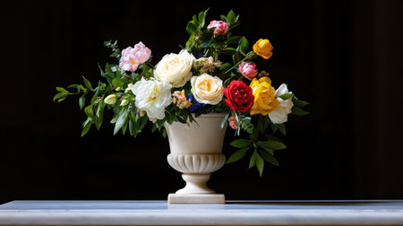 A romantic bouquet in an old urn, captured with moody lightingの素材