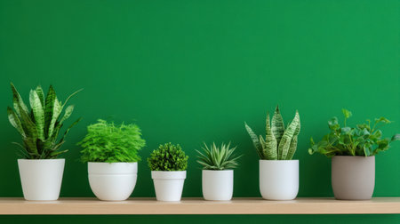 Green-themed design with potted plants arranged for visual harmonyの素材