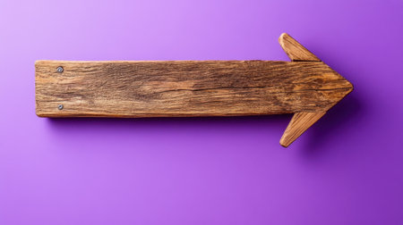 Rustic wood sign with two direction indicators, isolated on vibrant purpleの素材